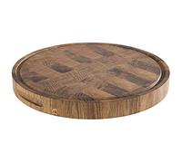 APS 816 - Planche à buffet en bois de chêne huilé - Diamètre : 39 cm - Hauteur : 4,5 cm - Planche en bois avec gouttière à jus, plateau à fromage avec pieds antidérapants et poignées encastrées - Sans