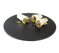APS 83994 Plateau Slate, Ø 40 cm, hauteur 1 cm, mélamine, noir, aspect ardoise, avec pieds antidérapants