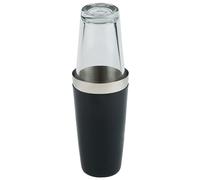 APS 93139 Boston Shaker, bol de 700 ml + verre de 400 ml, lavable au lave-vaisselle, shaker à cocktail élégant, noir caoutchouté
