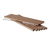 APS 93391 Pailles en acier inoxydable, lot de 10, brosse de nettoyage incluse, Ø 8 mm, longueur 15 cm, aspect cuivre
