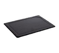 APS 947 Plaque en ardoise naturelle avec rainure à jus, découpe Ø 9,5 cm, 33 x 24 cm