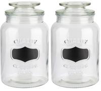 APS Bocal à provisions avec champ d'inscription - Bocal en verre de qualité supérieure pour la conservation, capacité 1,2 litre, couvercle en verre avec joint, récipient de conservation (Lot de 2)