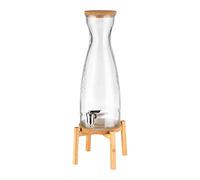APS « Bois frais » - Distributeur de boissons en verre avec robinet, 4,5 L | Verre robuste, robinet en acier inoxydable, couvercle en liège et support en bois - 23 x 23 cm, hauteur 56,5 cm