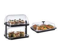 APS Buffet Showcase Double Decker - 2 capots Transparents s'ouvrant des Deux côtés, 2 Plateaux & Thermo-Set 5-Piece - Ensemble de Plateau de Haute qualité composé d'un Bol Robuste