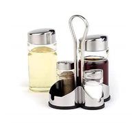 APS CF297 Lot de 5 flacons avec support pour sel, poivre, vinaigre et huile