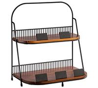 APS Étagère à 2 niveaux 35,5 x 21 cm, hauteur 40 cm - 1 cadre en métal noir avec pieds antidérapants - 2 planches en bois d'acacia : 34,5 x 20,5 cm