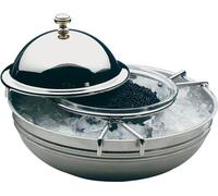 APS Glacière à Caviar, 4 pièces, glacière à Caviar, Caviar, Bol à Caviar, glacière de Buffet Ø 18 cm, Hauteur : 12 cm, Acier Inoxydable Poli 18/8, Bol en Verre Ø 10 cm