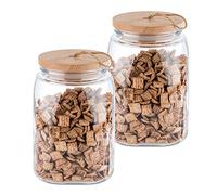 APS Lot de 2 bocaux de conservation « Woody » - Récipient en verre de qualité supérieure avec couvercle en bois - Grâce au joint en silicone, l'arôme du contenu reste plus longtemps - 2,5 litres