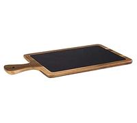 APS Planche de service 2 pièces 43 x 12 cm - Planche à découper rustique en bois d'acacia - Planche en bois avec plateau en ardoise naturelle