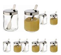 APS pots à moutarde, lot de 10, pots à moutarde transparents avec cuillère et couvercle en acier inoxydable, 4,8 x 4,8 cm, hauteur 6,3 cm