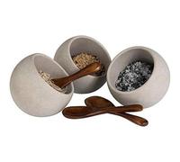 APS Service de Table Moon - Ensemble de 6 pièces : 3 Bols en mélamine (Ø 8cm) + 3 cuillères en Bois, Gris