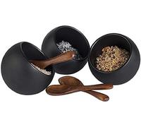 APS Service de Table Moon - Ensemble de 6 pièces : 3 Bols en mélamine (Ø 8cm) + 3 cuillères en Bois, Noir
