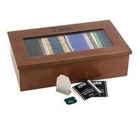 Boîte à thé et infusion, en bois, 4 cases, brun foncé