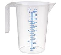 APS Verre doseur 1 litre - Diamètre 12 x H 16,5 cm - Verre en plastique avec échelle de mesure en relief à l'extérieur - Poignée fermée - Division L/ml - Passe au lave-vaisselle