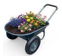 Aptliton Brouette De Jardin à 2 Roues, Chariot Utilitaire Fer Et Plastique 124x66x62,5 cm, Bac Plastique Renforcé Antirouille, Pneus Pneumatiques Jantes Métal, Multicolore Vert Armée Gris Rouge Jaune