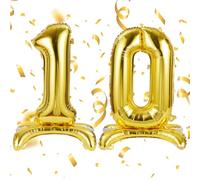 APXEL Ballon d'Anniversaire 10 Or, Foil Ballon Numéro Chiffre 101cm, Ballons Debout Gonflable Hélium, Deco Anniversaire 10 Ans Grand Ballons avec Base pour Fête Party Mariage