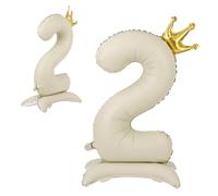 APXEL Ballon d'Anniversaire 2 Blanc Cassé, Foil Ballon Numéro Chiffre 106cm, Ballons Debout Gonflable Hélium, Deco Anniversaire 2 Ans Grand Ballons avec Base et Couronne pour Fête Party Mariage