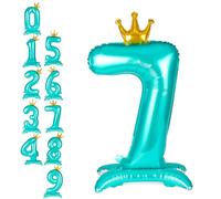 APXEL Ballon d'Anniversaire 7 Bleu, Foil Ballon Numéro Chiffre 106cm, Ballons Debout Gonflable Hélium, Deco Anniversaire 7 Ans Grand Ballons avec Base et Couronne pour Fête Party Mariage