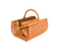 Aqbau® Panier à bois XXL 60 x 44 cm en osier avec lattes en bois - Support à bois de cheminée stable - Panier fait main pour bois de feu, rangement ou décoration, paniers en bois, panier à bois