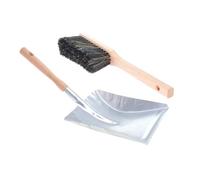 Aqbau Pelle et Balayette Set - Pelle à Poussière Argentée en Métal avec Manche en Bois, Brosse à Main avec Manche en Bois, Ensemble de Nettoyage pour Maison, Garage, Atelier, Cheminée