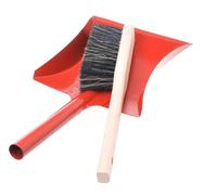 Aqbau Pelle et Balayette Set - Pelle à Poussière en Métal avec Manche Métallique, Balayette avec Manche en Bois, Ensemble Pelle Balayette Robuste pour Maison, Garage, Atelier, Cheminée, Rouge