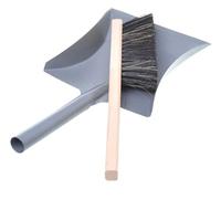 Aqbau Pelle et Balayette Set - Pelle à Poussière en Métal avec Manche Métallique, Balayette avec Manche en Bois, Ensemble Pelle Balayette Robuste pour Maison, Garage, Atelier, Cheminée, Gris