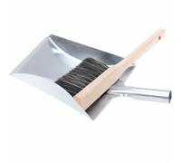 Aqbau Pelle et Balayette Set - Pelle à Poussière en Métal Zingué avec Manche Métallique, Balayette avec Manche en Bois, Ensemble Pelle Balayette Robuste pour Maison, Garage, Atelier, Cheminée, Argent