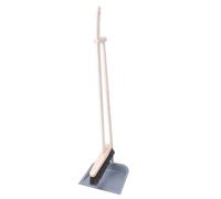 Aqbau Premium HolzI Set Pelle et Balayette Long Manche Gris - Balai et Pelle avec Long Manche en Bois de Hêtre et Crin - Pelle en Métal - Tient Debout - Pour Parquet & Carrelage