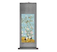 AQCDPJYU Peinture sur rouleau à motif floral et oiseau joyeux, tenture murale artisanale chinoise, décoration Feng Shui for entrée, collection de cadeaux originaux(Retro color C,40L x 119W cm)