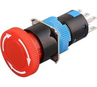 AQHYEBNSR Commutateur encodeur Grande tête de Champignon Interrupteur d'arrêt d'urgence 16mm 3 Broches Terminal Verrouillage Rotatif Bouton Poussoir en Plastique(Small Head,2NO2NC)