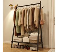 AQIMUELE Portant a Vetement, 100 x 155 x 46 cm, pour Chambre, Robuste, en Bois, avec Support pour Support à Chaussures, des Cintres Chemises, Pantalons, Vestes Fines (Noir)