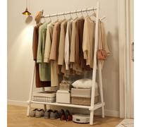 AQIMUELE Portant a Vetement, 100 x 155 x 46 cm, pour Chambre, Robuste, en Bois, avec Support pour Support à Chaussures, des Cintres Chemises, Pantalons, Vestes Fines (Blanc)