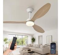 AQLEDY 132cm Ventilateur Plafond Silencieux avec Lumiere, Lustre Ventilo plafond avec Lampe Intégrée, 6 Vitesses Moteur Réversible DC, Dimmable Fonction Mémoire pour Chambre Salon - Effet bois blanc
