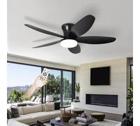 AQLEDY Ventilateur Plafond Avec Lumiere Silencieux, Lustre Ventilo De Plafond Avec Lampe Intégrée Réversible DC Moteur, LED Luminaire Ventilateur Plafonnier Pour Chambre Salon Cuisine-Black||42in