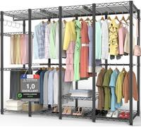 AQRA Portant à Vêtements Robuste, Penderie Vetement en Métal, Noir | 600kg de Charge, 193,5cm*43,5cm*195cm, 3 Porte-Pantalons, 8 Crochets Latéraux Et 4 Modes de Montage pour Plus de Flexibilité