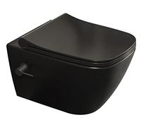 Aqua Bagno | Taharet WC douche avec robinet, WC mural avec siège WC Softclose, WC suspendu avec fonction bidet | 51 cm de long, noir mat