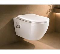 Aqua Bagno WC de douche avec eau chaude et froide | Taharet WC bidet | WC suspendu sans bord | WC avec fonction bidet | Abattant WC avec abaissement automatique | chasse d'eau profonde | 49 × 36 × 33