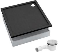 AQUABAD® kit complet receveur de douche Basic noir effet pierre 80x80 cm carré avec support en polystyrène et bonde d’évacuation Alcadrain A49CR