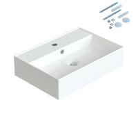 AQUABATOS Vasque suspendu en céramique, Lavabo à Poser pour salle de bain, avec trou de robinetterie, avec trop-plein et boulons de suspension, Lave-mains en céramique 50x35x12.5cm, sans robinet