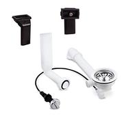 Aquade Bonde à tamis 114 mm - Évier à tamis - Évier à siphon - Kit d'évier de cuisine - Évier de cuisine - Modèle : câble Bowden + Créateur d'espace + égouttoir et trop-plein standard