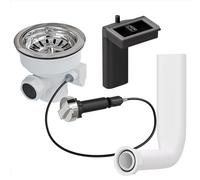 Aquade Bonde à tamis 114 mm - Panier à tamis pour évier - Siphon Évier - Kit d'évier de cuisine - Vidange d'évier - Modèle : câble Bowden + égouttoir
