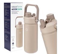 Aquafloow Bouteille Isotherme en Inox, Double Paroi, Thermos isotherme avec paille 500ml+ bouchon à vis, Gourde Isotherme anti fuite, idéale pour sport, voyage, ecol- Beige
