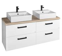 Aqualine Vega - Meuble avec lavabo, 145x61x45 cm, 4 tiroirs, blanc/chêne platine VG073-04