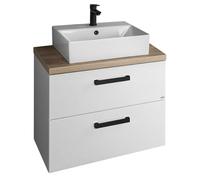 Aqualine Vega - Meuble avec lavabo, 72x42x61 cm, 2 tiroirs, blanc/chêne platine VG073-01