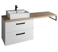 Aqualine Vega - Meuble avec lavabo avec comptoir, 145x61x45 cm, 2 tiroirs, blanc/chêne platine VG073-02