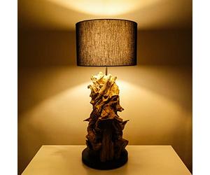 AquaOne Lampe naturelle - Lampadaire en bois naturel rustique - Lampe sur pied - Décoration de meubles en bois - Fabriquée à la main avec racine unique - Abat-jour noir (Tokyo)