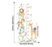 Aquarelle Animaux Afrique Éléphant Girafe Feuilles Tropicales Toise Stickers Muraux Règle Stickers Muraux Pépinière Stickers Muraux PVC~000487