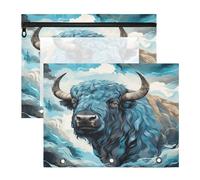 Aquarelle Bison Bleu Trousses à Crayons Transparentes pour Chevet,Compatibles avec les Classeurs à 3 Anneaux(2 Pack)