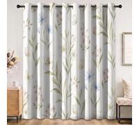 Aquarelle Botanique Rideaux Occultant 140L X 245H cm Lot de 2 Rideau Occultant Thermiques Imprimé Minimaliste Marguerites Papillons Fleurs, Rideau Oeillets Opaque Draperie pour Salon et Chambre, Blanc