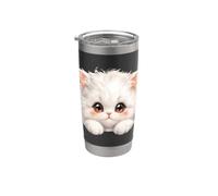 Aquarelle chat blanc duveteux Kawaii Gobelet isotherme en acier inoxydable double paroi